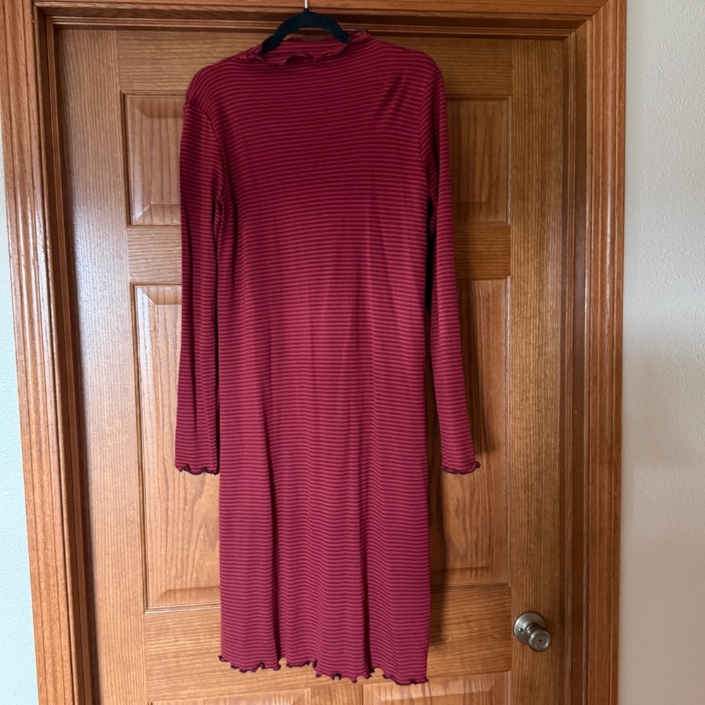 Wool& Daphne Ribbed Long Sleeve Red Striped Dress